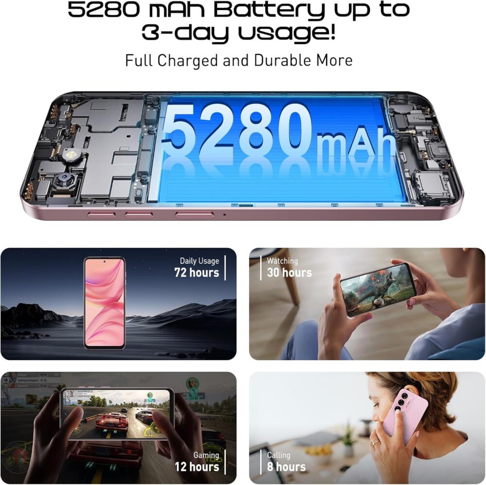 Xgody Unlock Phone Mate 60,6.79 Inch HD+ Screen Smartphone,4G Dual SIM Cheap Mobile Phones 4GB+ 128GB Expanded 512G 5280mAh 21MP Camera T-Mobile Android Phone with Finger&Face Unlock Soft Pink - Image 8