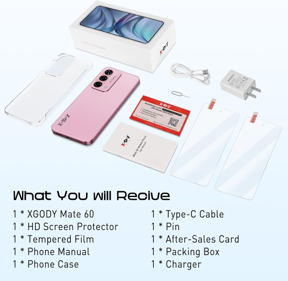 Xgody Unlock Phone Mate 60,6.79 Inch HD+ Screen Smartphone,4G Dual SIM Cheap Mobile Phones 4GB+ 128GB Expanded 512G 5280mAh 21MP Camera T-Mobile Android Phone with Finger&Face Unlock Soft Pink - Image 10