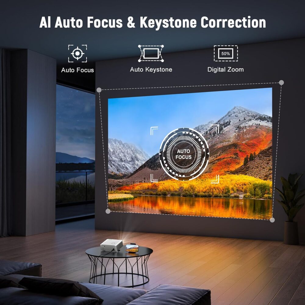 [Auto Foucs] Smart Projector with WiFi and Bluetooth, VISSPL 4K Supported Video Projector, Auto Keystone, Home Theater Movie Phone Projector Compatible with Android/iOS/Windows/TV Stick/HDMI/USB - Image 3