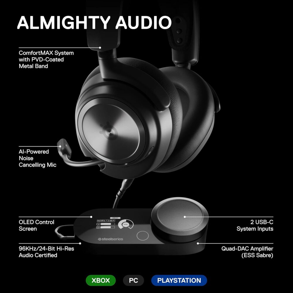 SteelSeries Arctis Nova Pro Multi-System Gaming Headset - Premium Hi-Fi Drivers, Hi-Res Audio - 360° Spatial Audio - GameDAC Gen 2 - ESS Sabre Quad-DAC - Stealth Retractable Mic - PC, PS5, PS4, Switch - Image 4
