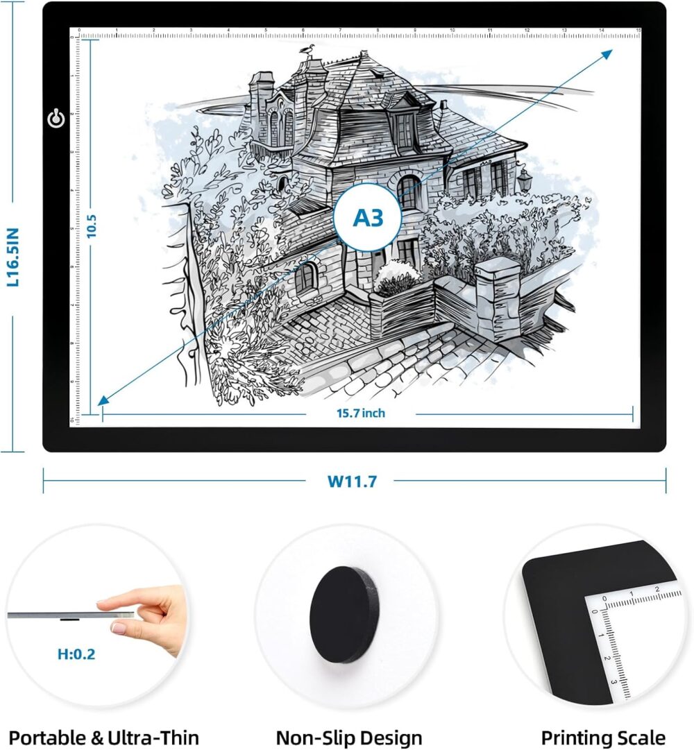 RTjoy A3 Slim LED Light Tracing Box Pad, Adjustable USB Powered Copy Board LED Tablet for Tattoo Transferring,DIY Drawing,Diamond Art,Sketching,Weeding Vinyl Craft - Image 4