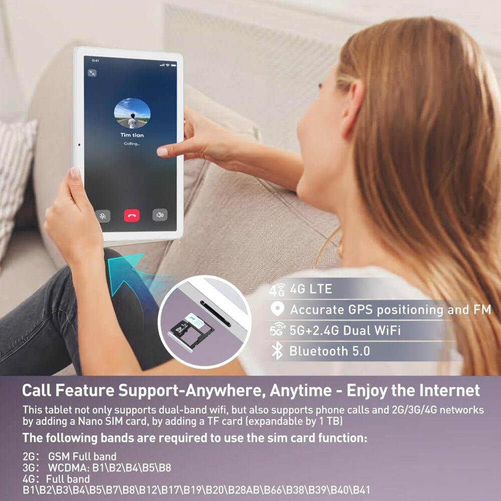 2025 Tablet, Android Tablets 10 inch Tablet PC with Octa-core CPU 14GB RAM +128GB ROM + 1TB Expand, 7000mAh Battery, 1280 * 800 Incell Screen, 5G/2.4G WiFi + 4G LTE, BT 5.0, Dual Cameras - Image 5