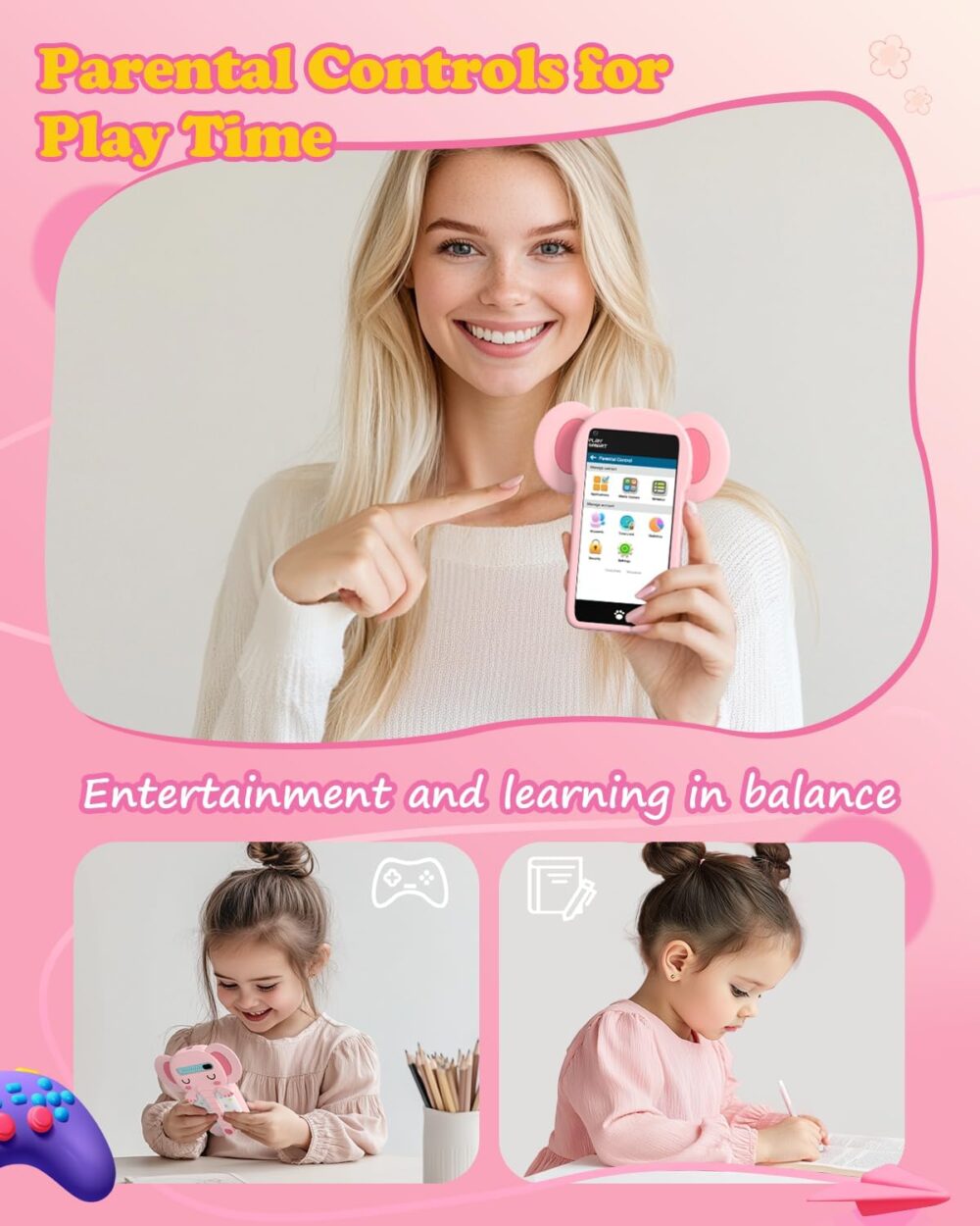 Kids Toys Smart Phone, 3.97" Touchscreen Toddlers Kids Smart Phone, Birthday Gifts for Girls Age 3 4 5 6 7 8 9 10 Year Old, Learning Toys Play Cell Phone with Front Camera, Games - Image 8