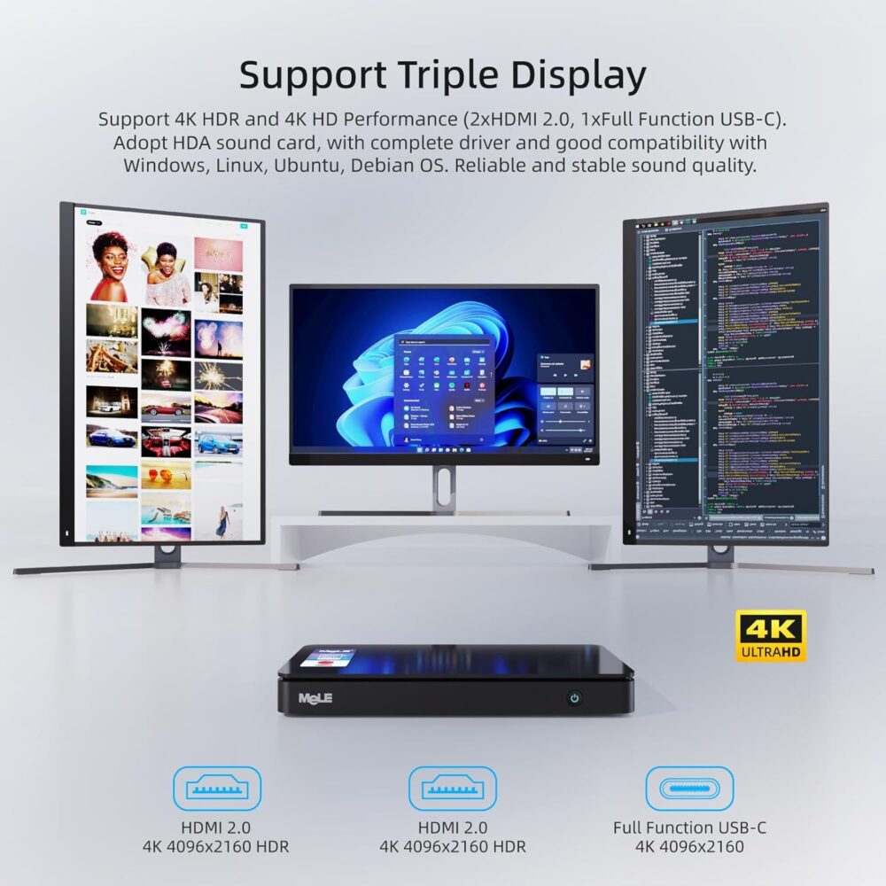 MeLE Overclock4C Mini PC, 12th Alder Lake-N100(up to 3.4GHz,4C/4T), 16GB DDR4 512GB Micro Desktop Computer, 4K Triple Display, All-in-one USB-C, USB3.2/WiFi/BT/Ethernet on Business Home Office - Image 5