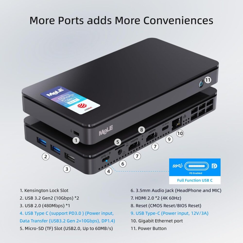 MeLE Overclock4C Mini PC, 12th Alder Lake-N100(up to 3.4GHz,4C/4T), 16GB DDR4 512GB Micro Desktop Computer, 4K Triple Display, All-in-one USB-C, USB3.2/WiFi/BT/Ethernet on Business Home Office - Image 7