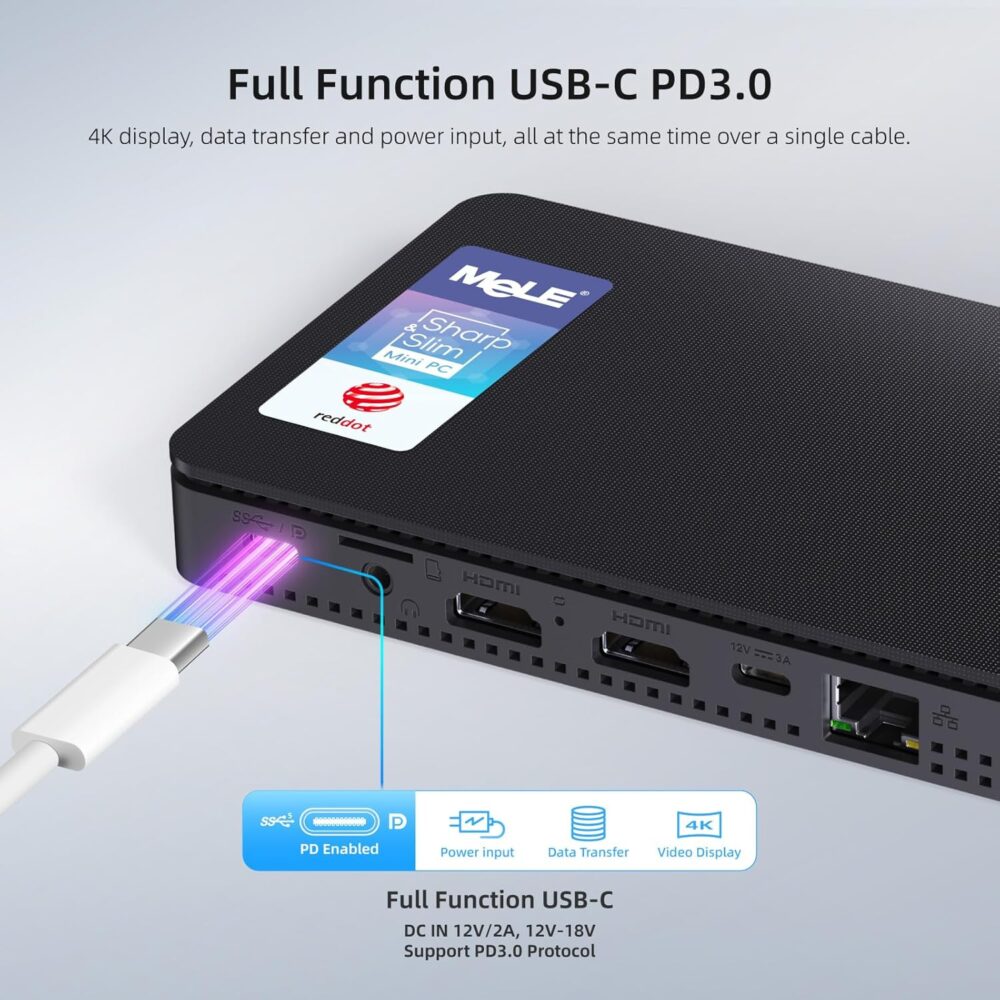 MeLE Overclock4C Mini PC, 12th Alder Lake-N100(up to 3.4GHz,4C/4T), 16GB DDR4 512GB Micro Desktop Computer, 4K Triple Display, All-in-one USB-C, USB3.2/WiFi/BT/Ethernet on Business Home Office - Image 9