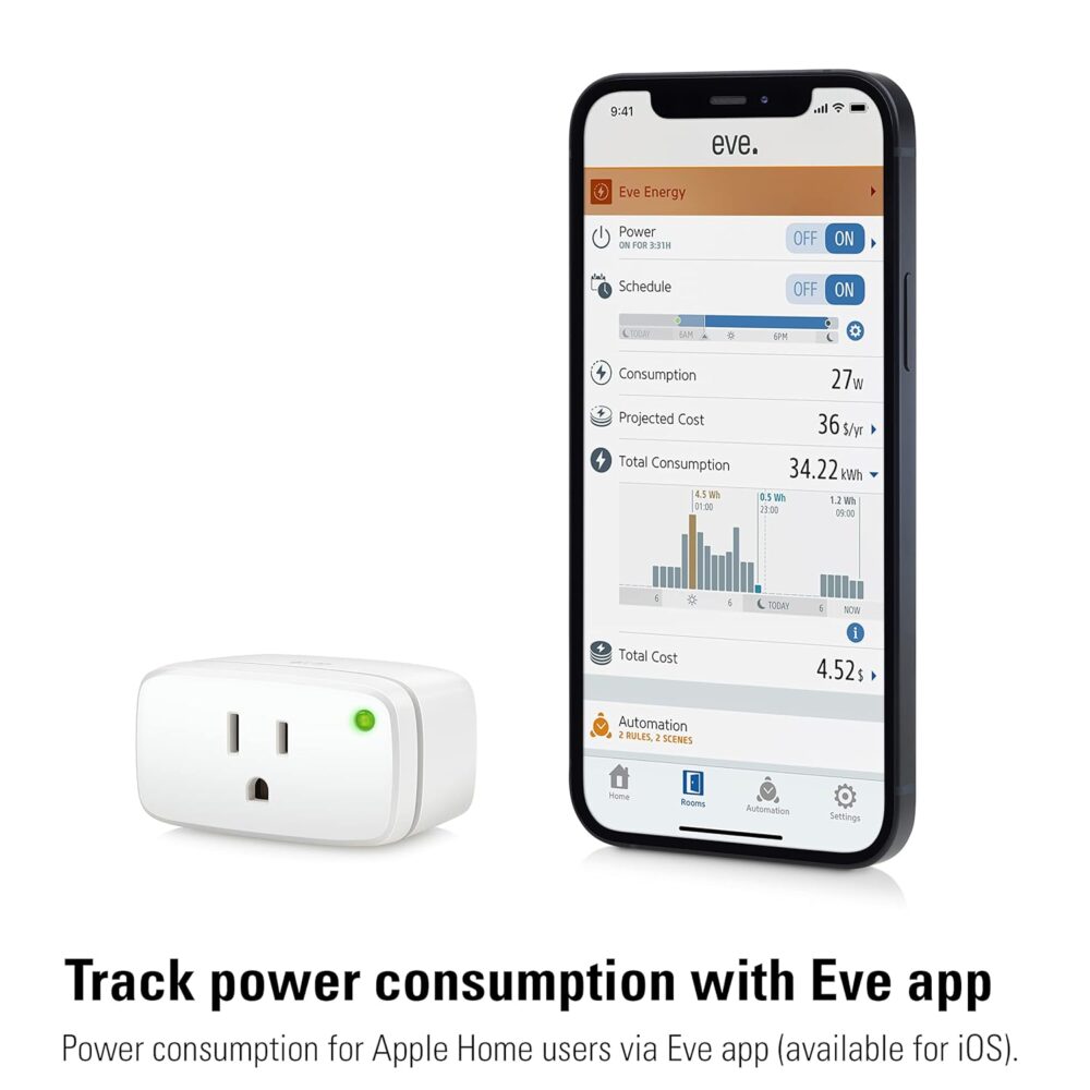 Eve Energy (Matter) 2 Pack – Smart Plug, App and Voice Control, 100% Privacy, Matter Over Thread, Works with Apple Home, Alexa, Google Home, SmartThings, requires Thread Border Router - Image 7