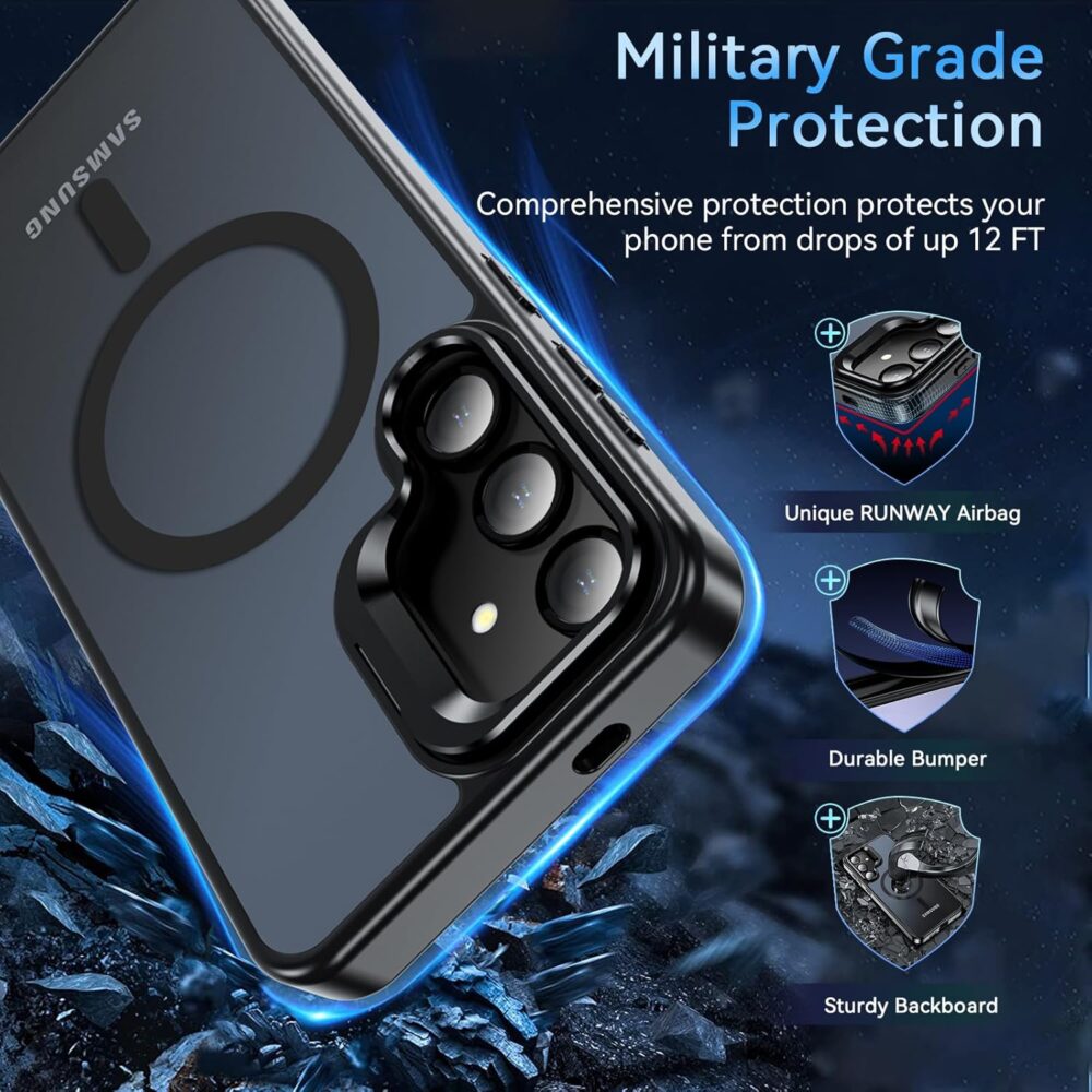Fin2feel Case for Samsung Galaxy S25 Plus/S24 Plus, Magnetic Shockproof Case [with Camera Stand Guard] Anti-Fingerprint Matte Protective Phone Case for Samsung Galaxy S25 Plus/S24 Plus (Black) - Image 6
