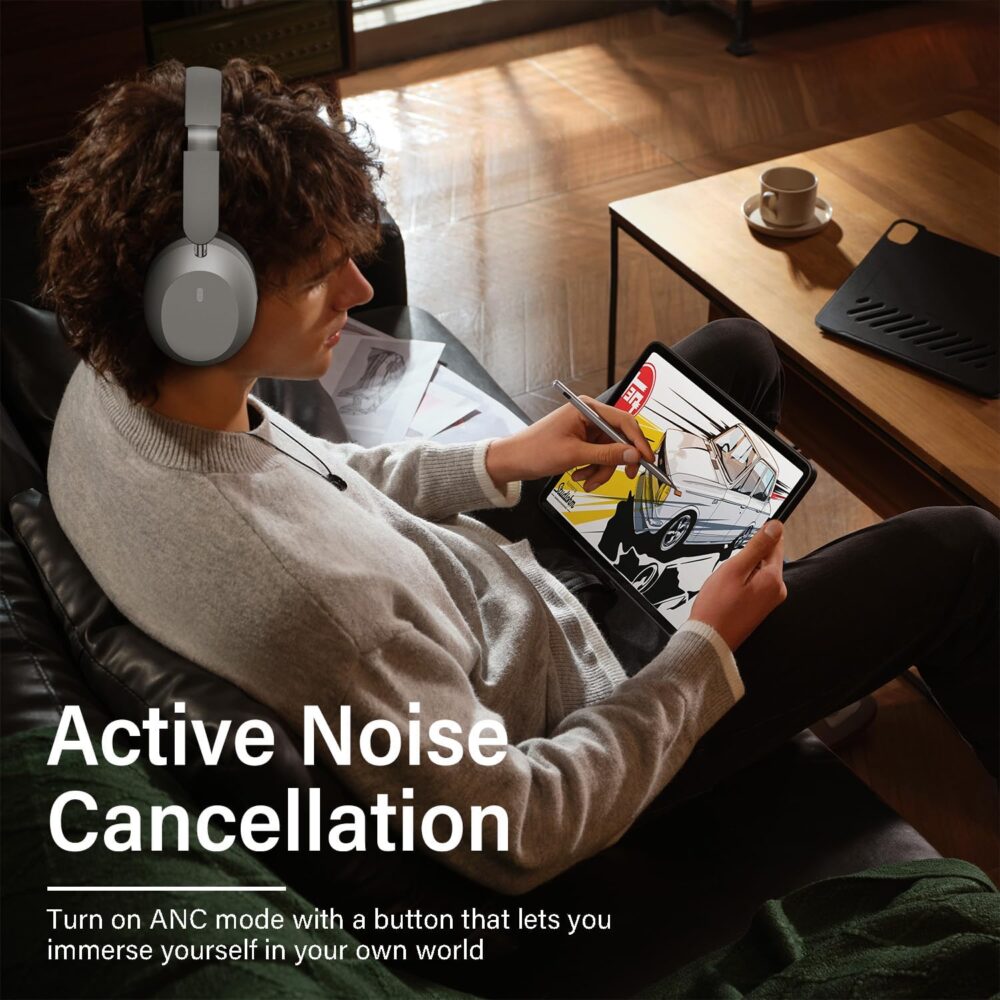 Y05 Bluetooth Headphones Wireless Over Ear Active Noise Cancelling with Microphone 48 Hours Playtime, High Sound Quality Foldable Soft Earpads Earphones for Travel - Silver - Image 5