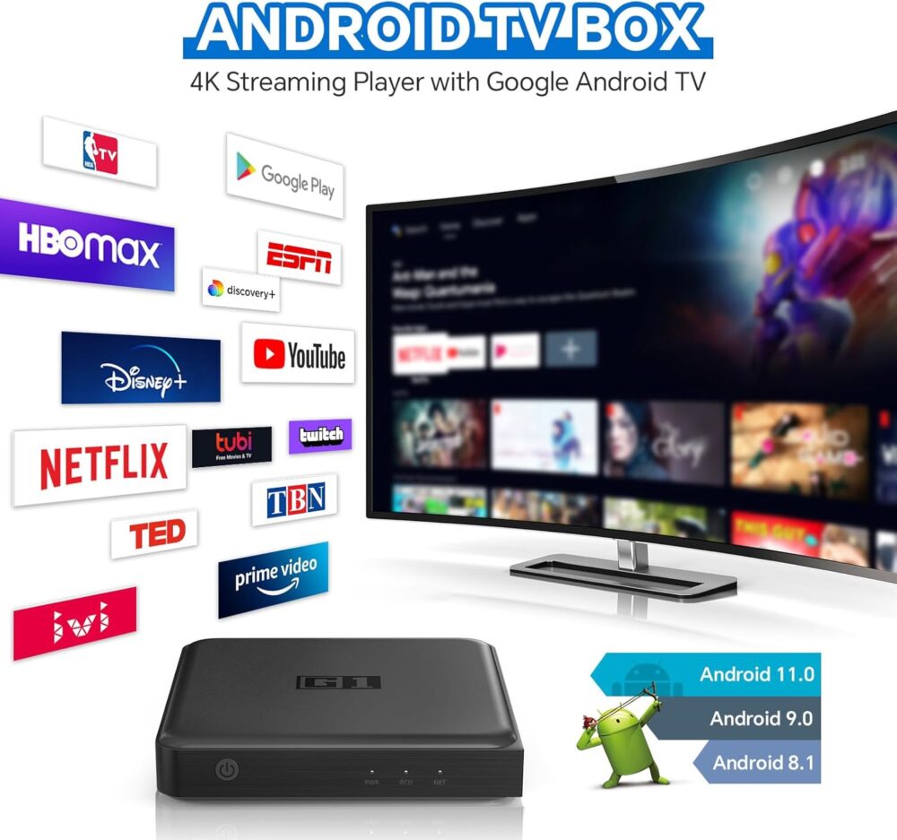 Android TV 11.0 TV Box, G1 Smart TV Box Compatible with Netflix Google, 4GB + 32GB Streaming Box, 4K 60fps HDR 10+, Google Assistant,Dolby Vision&Audio,AV1, Wi-Fi 6, BT 5.0 Amlogic S905X4 - Image 3