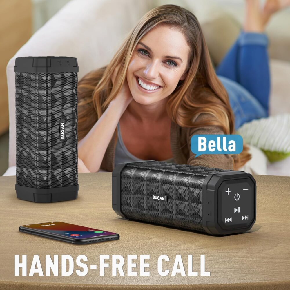 BUGANI Bluetooth Speakers, Portable True Wireless Speakers, TWS Pairing with Loud Stereo Sound,IPX5 Waterproof Built-in Mic, 24H Play Type-C,Suitable for Outdoor Speakers at Travel/Party, 2 Packs - Image 8