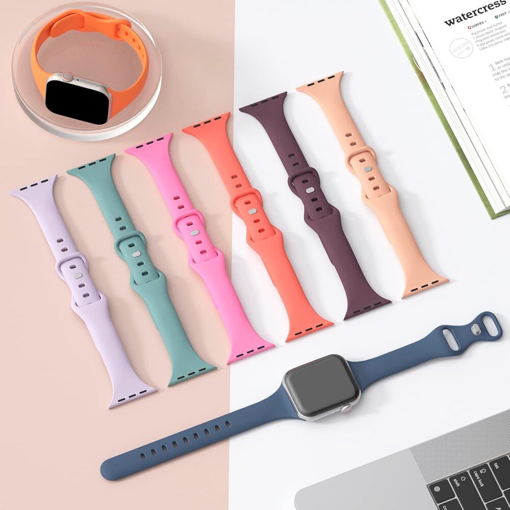 5 Pack Silicone Slim Bands Compatible with Apple Watch Band 38mm 42mm 40mm 44mm 41mm 45mm 46mm 49mm, Soft Narrow Sport Strap Thin Wristband for iWatch Series 10/9/8/7/SE/6/5/4/3/2/1/Ultra Women Men - Image 4