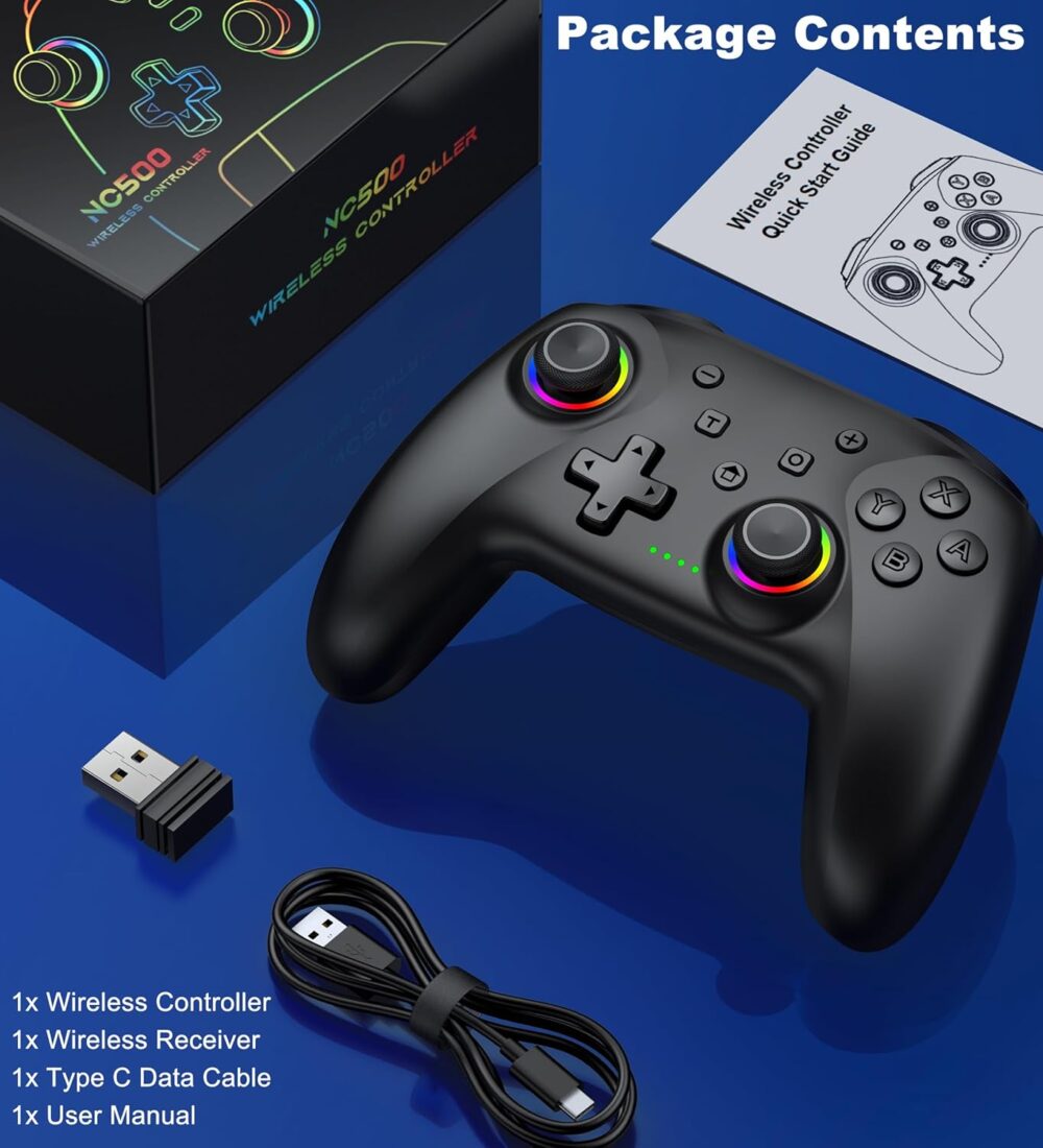 PC Controller, Wireless Bluetooth Controller, 1000mAh Battery, with Hall Effect Joysticks & Triggers, No Dead Zone, No Stick Drift, Controller for PC, Switch, iOS and Android, Cool Dynamic Light - Image 9