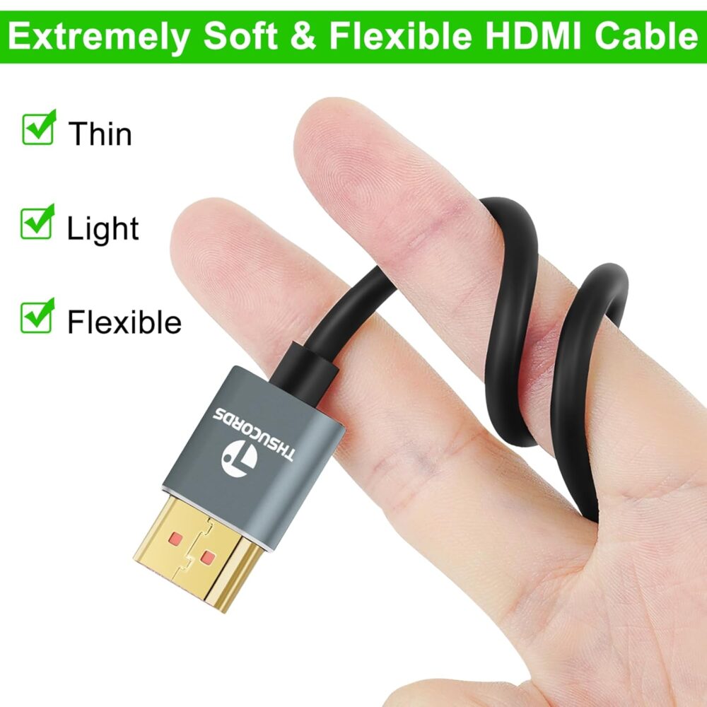 Ultra Thin 8K 4K HDMI Cables 15FT 2 Pack, Slim & Flexible Soft High Speed HDMI 2.1 Cord Support 4K@120Hz 8K@60Hz48Gbps Compatible with Roku TV/HDTV/PS5/Blu-ray - Image 3