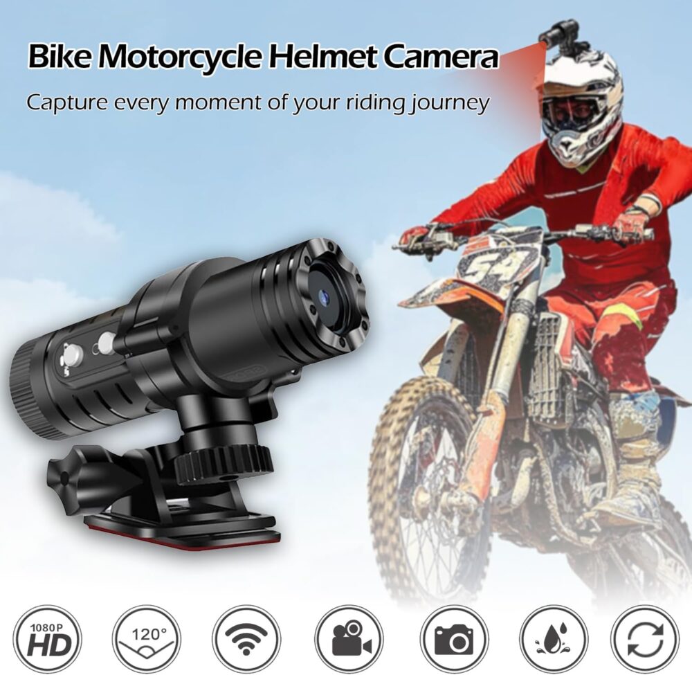 WiFi Motorcycle Helmet Camera, HD 1080P Bike Video Camera, IP66 Waterproof Motorbike Helmet Camera, Outdoor Sports Action Camera - Image 3