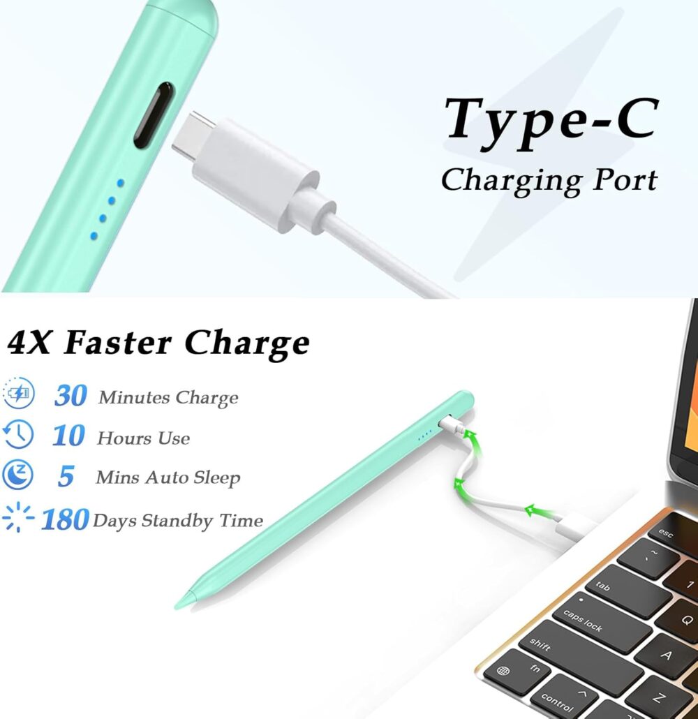Active Stylus Pen for Touchscreen Android iPhone Tablet Phone，Touch Screen Pen Compatible with iPhone/iPad/Pencil/Samsung/iOS/Lenovo/Huawei - Green - Image 4