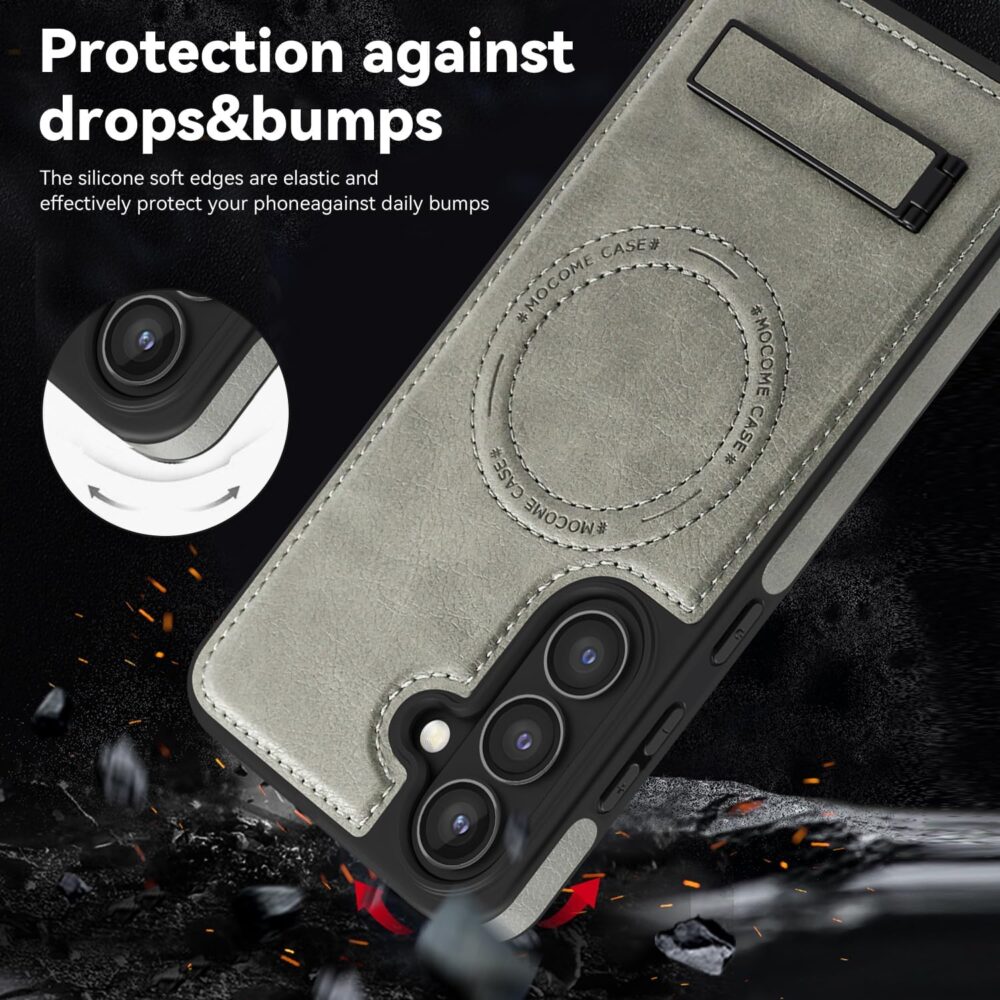 for Samsung Galaxy S24 FE Case Leather [Compatible with Magsafe Wireless Charging] Magnetic Cover Stand Funda para S24 FE 6.7 '' 5G 2024 Rugged Best Phone Cases Gray - Image 6