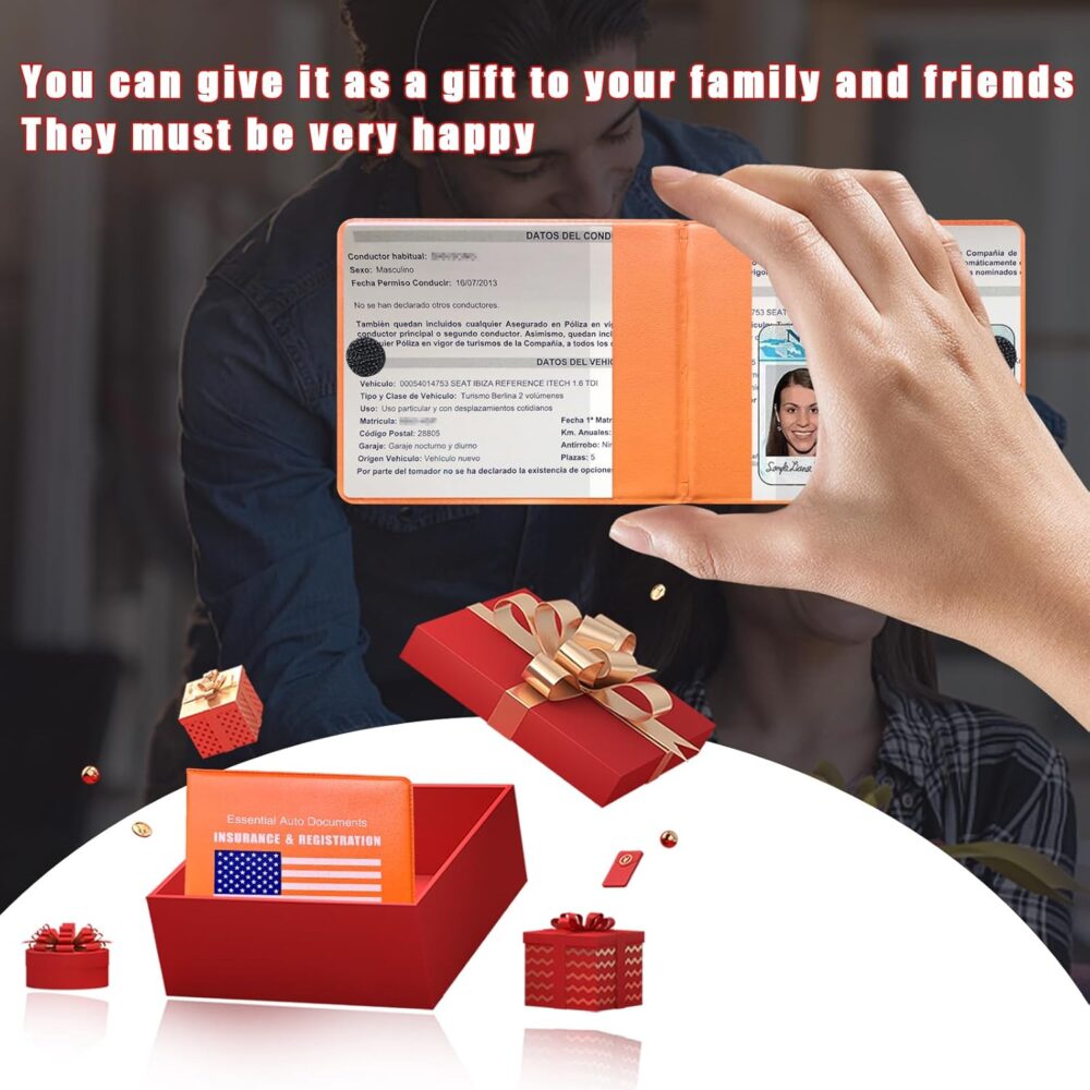Ziciner Car Registration Insurance Holder, 2Pack Essential Auto PVC Card Document Glove Box Organizer with Velcro Closure, Universal Car Accessories for Men & Women (Orange/Blue Flag) - Image 6