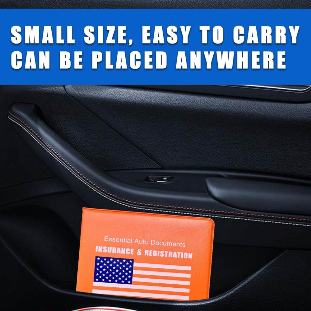 Ziciner Car Registration Insurance Holder, 2Pack Essential Auto PVC Card Document Glove Box Organizer with Velcro Closure, Universal Car Accessories for Men & Women (Orange/Blue Flag) - Image 7