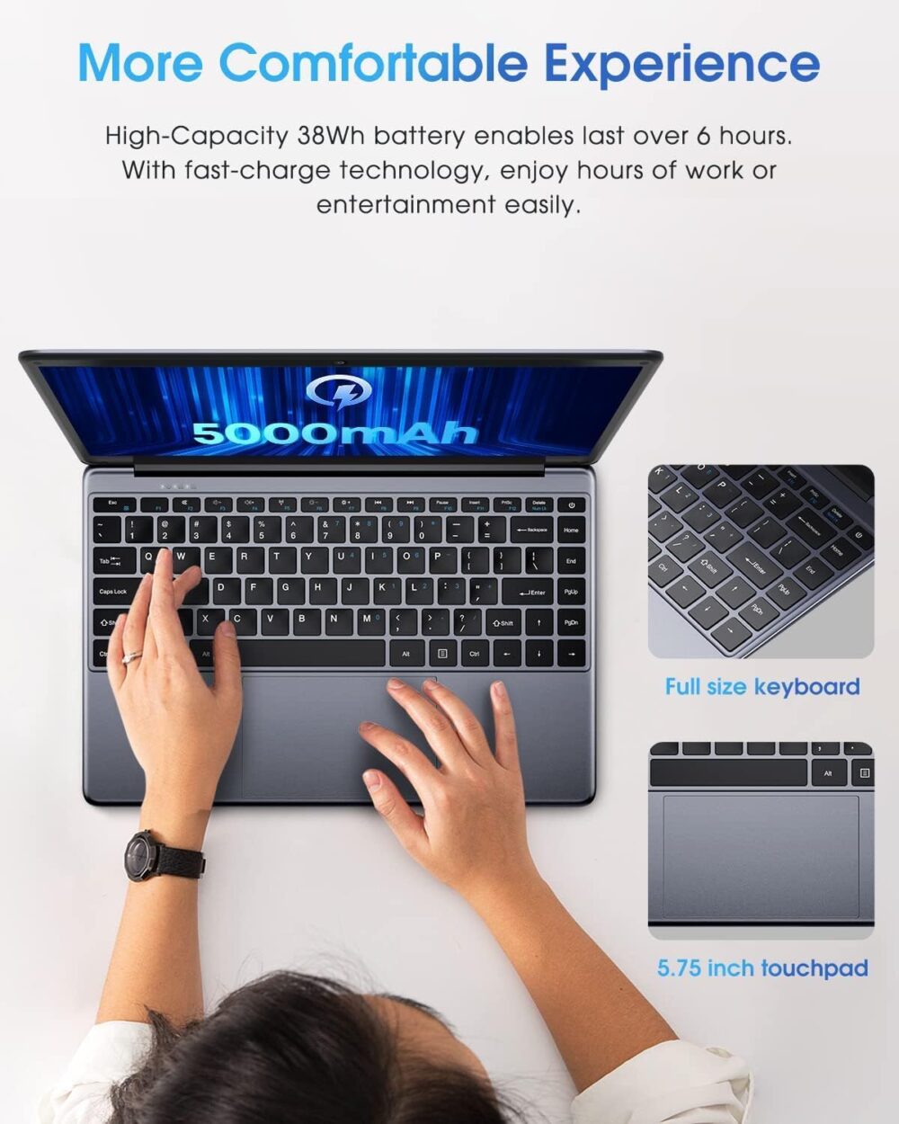 CHUWI HeroBook Pro 14.1'' Laptop, 256GB SSD 8GB RAM, Windows 11 Laptop, 1TB SSD Expand, Intel Celeron N4020(up to 2.8GHz), 2K FHD IPS Display, Ultra Slim, Mini-HDMI, 5G WiFi, USB3.0, Webcam,TF Card - Image 6