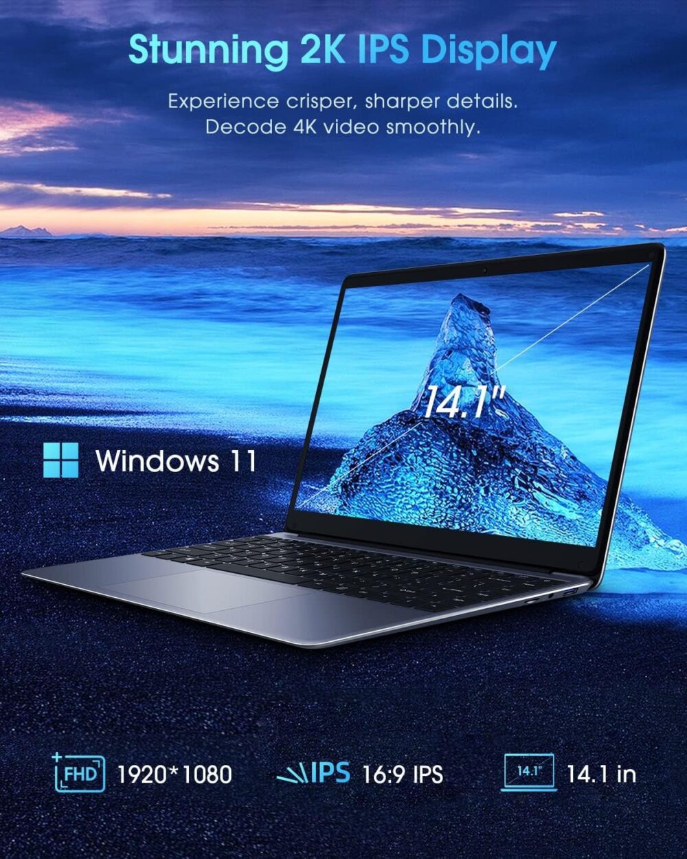 CHUWI HeroBook Pro 14.1'' Laptop, 256GB SSD 8GB RAM, Windows 11 Laptop, 1TB SSD Expand, Intel Celeron N4020(up to 2.8GHz), 2K FHD IPS Display, Ultra Slim, Mini-HDMI, 5G WiFi, USB3.0, Webcam,TF Card - Image 9
