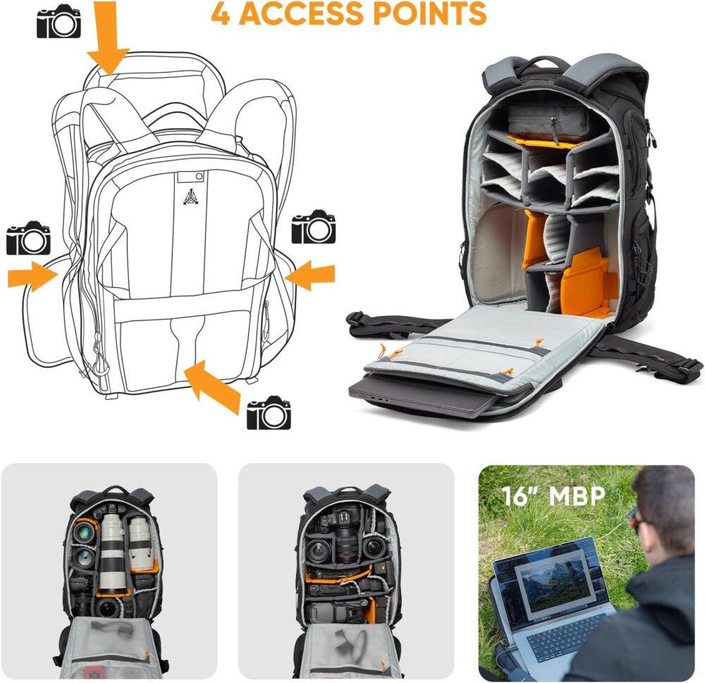 Lowepro ProTactic BP 450 AW III Camera Backpack, 4-Point Access, Professional Camera Bag, DSLR/Drones/Mirrorless, Up to 16" Laptop, Rain Cover, for Photographer,Videographer, Volume 28L - Image 4