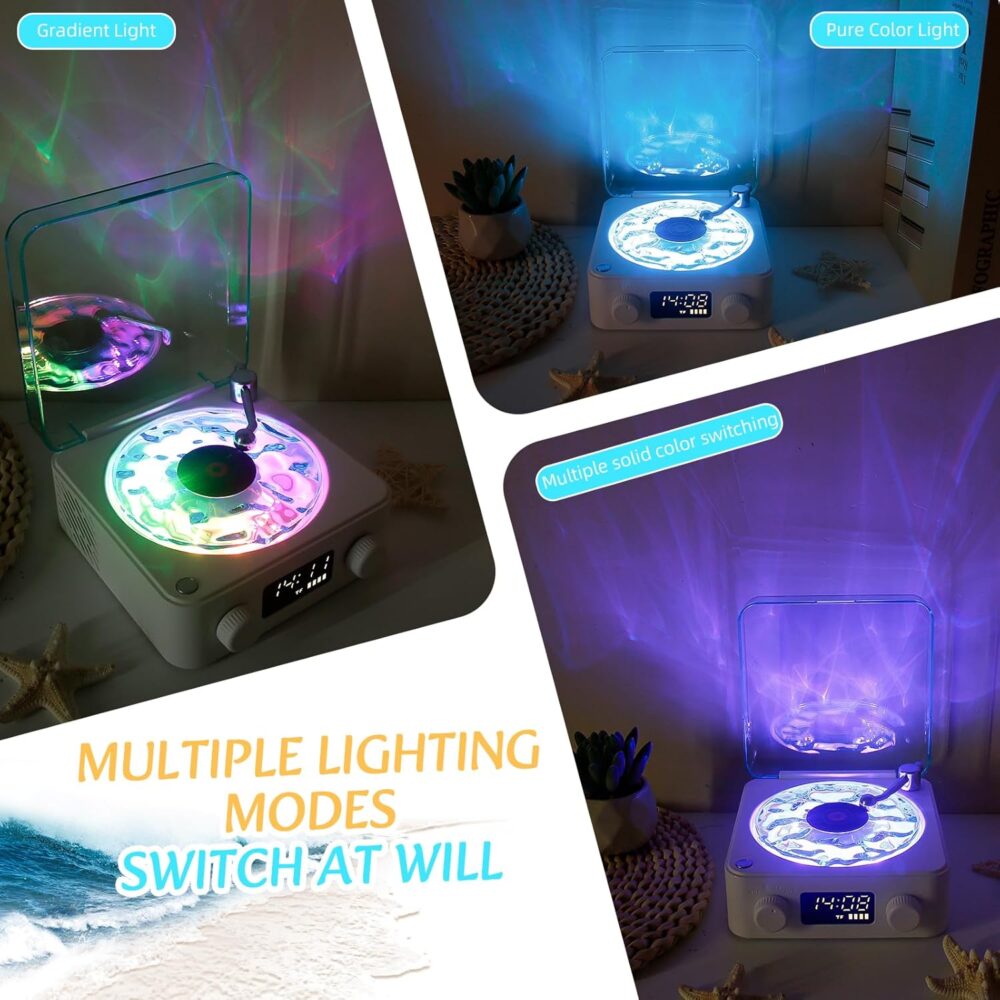 The Waves Vinyl Player with Water Ripple Light,2025 New Vinyl Record Player, Waves Vinyl Bluetooth Speaker Compatible with Bluetooth, TF,AUX Mode, Record Player Bluetooth - Image 4