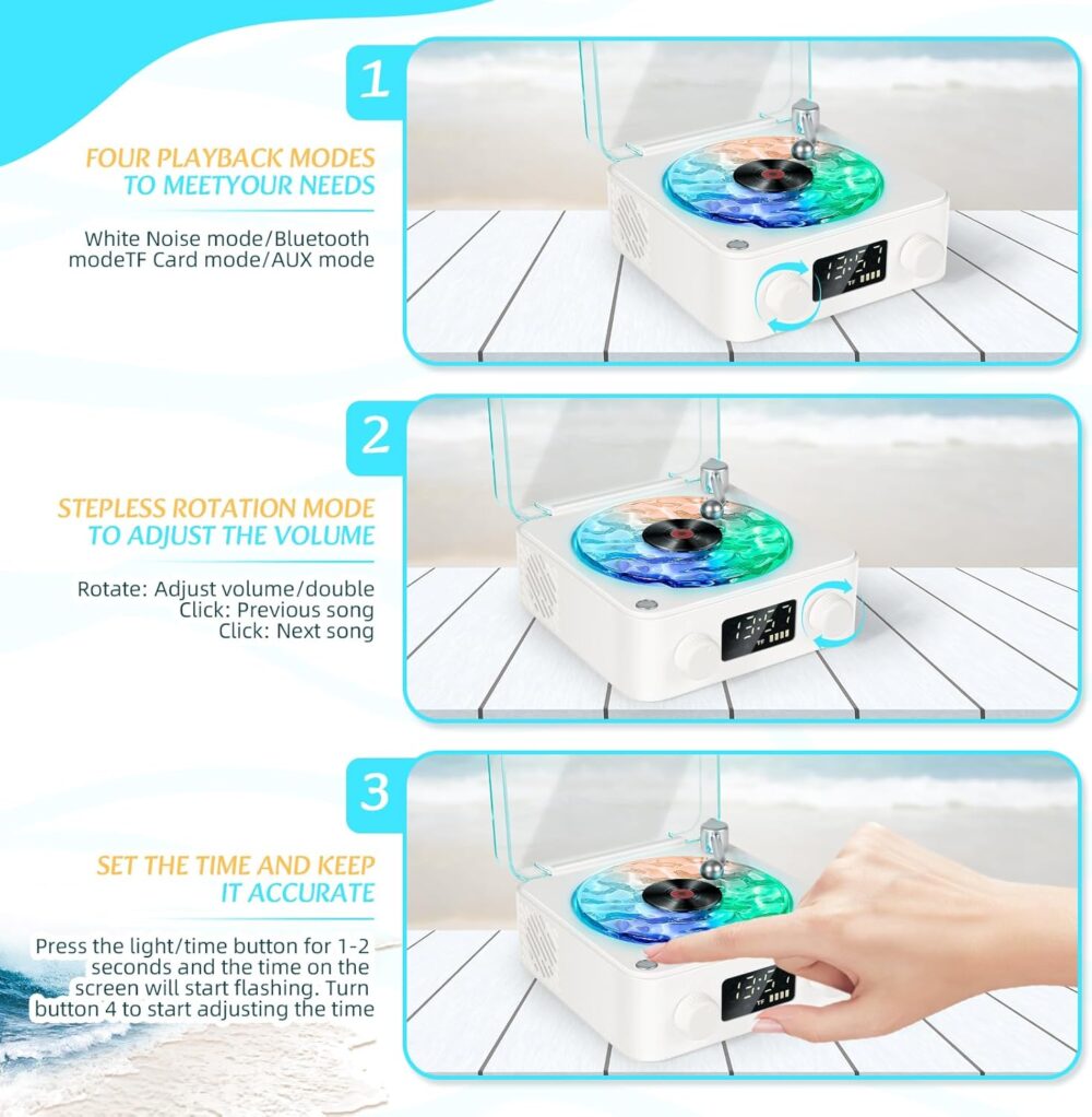 The Waves Vinyl Player with Water Ripple Light,2025 New Vinyl Record Player, Waves Vinyl Bluetooth Speaker Compatible with Bluetooth, TF,AUX Mode, Record Player Bluetooth - Image 5