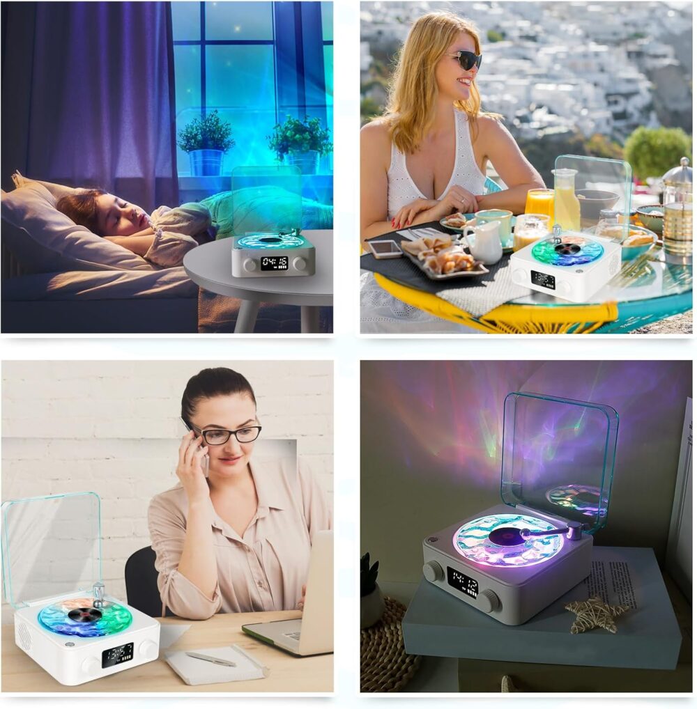 The Waves Vinyl Player with Water Ripple Light,2025 New Vinyl Record Player, Waves Vinyl Bluetooth Speaker Compatible with Bluetooth, TF,AUX Mode, Record Player Bluetooth - Image 8
