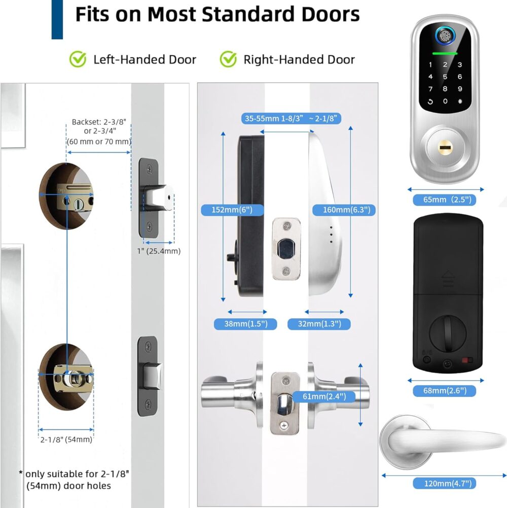 Smart Locks for Front Door, Fingerprint Keyless Entry, App Control Biometric Door Lock Set, Electronic Digital Touchscreen Keypad Deadbolt, Easy Install, Auto Lock, Satin Nickel - Image 5