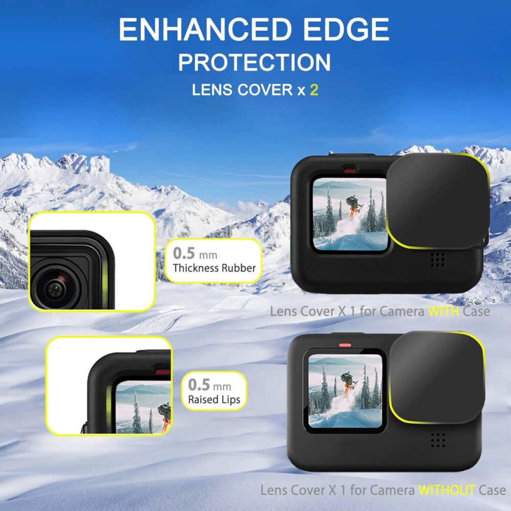 Accessories Kit for Go Pro Hero 12/Hero 11/Hero 10/Hero 9 Black,2-Pack(6pcs) Screen Protector Silicone Sleeve Protective Case with Lens Cover Cap Lanyard for Hero 12/11/10/9 Black Action Camera - Image 6