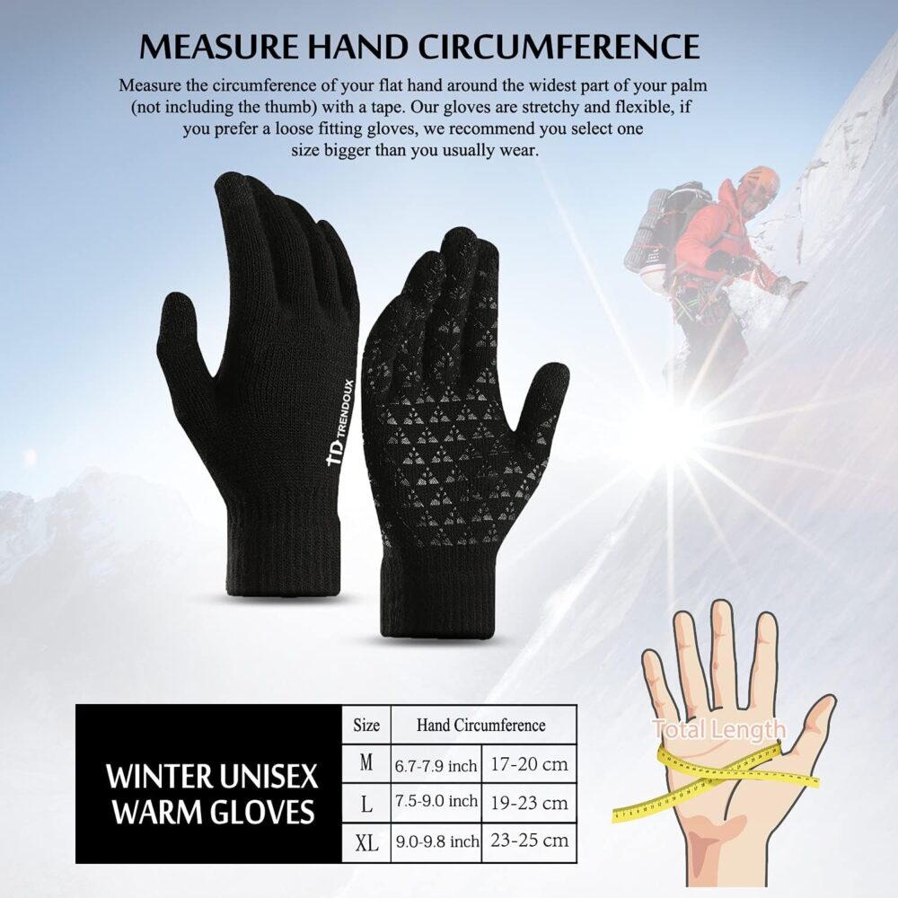 TRENDOUX Winter Gloves for Men Women - Upgraded Touch Screen Cold Weather Thermal Warm Knit Glove for Running Driving Hiking - Image 6