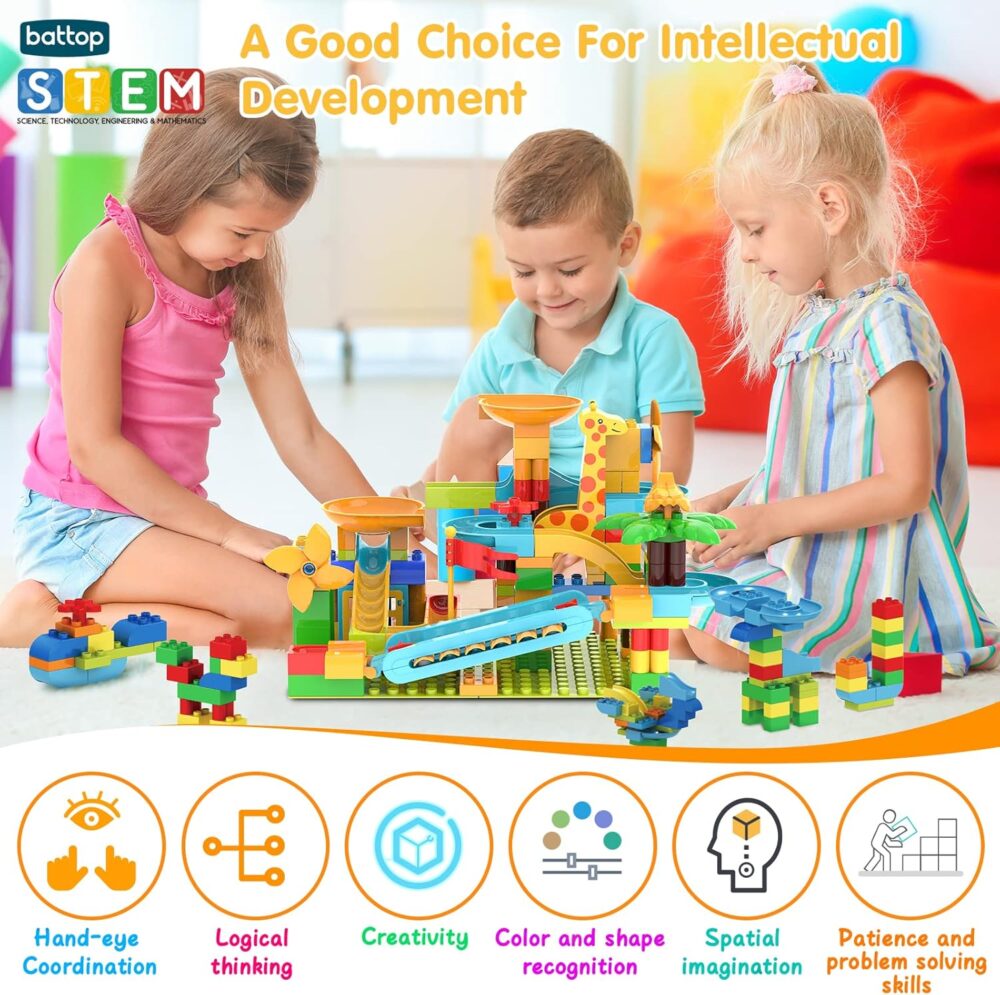 BATTOP Marble Run for Kids Ages 4-8, 167 PCS Classic Big Size Blocks Set, Crazy Marble Run Building Blocks with 4 Balls Race Track, STEM Toys Bricks Set Christmas Toys for Boys & Girls - Image 3