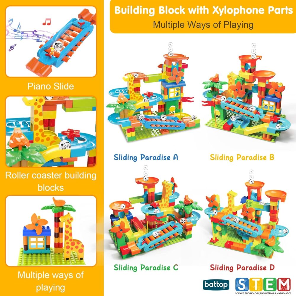 BATTOP Marble Run for Kids Ages 4-8, 167 PCS Classic Big Size Blocks Set, Crazy Marble Run Building Blocks with 4 Balls Race Track, STEM Toys Bricks Set Christmas Toys for Boys & Girls - Image 4