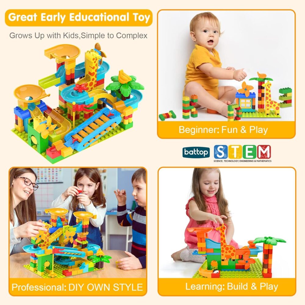 BATTOP Marble Run for Kids Ages 4-8, 167 PCS Classic Big Size Blocks Set, Crazy Marble Run Building Blocks with 4 Balls Race Track, STEM Toys Bricks Set Christmas Toys for Boys & Girls - Image 5