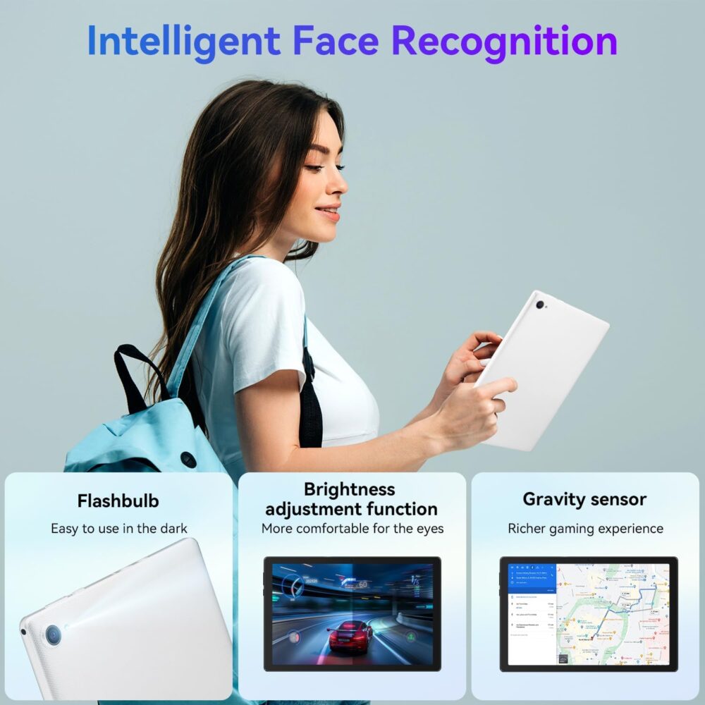 CZZ Tablet Android 14 Tablet 10.1 inch Tablet Octa-Core 8(3+5) GB RAM+64GB ROM(TF 1TB Expansion) WiFi6+Bluetooth 5.3 Dual Camera+Dual Speaker Type-C Charging+Manual (White) - Image 6