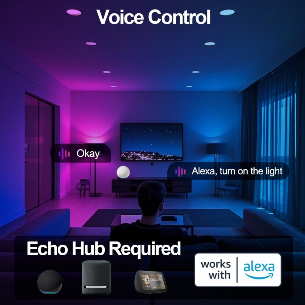 ILC BR30 Led Bulb, Flood Light Bulbs, Work with Alexa, Echo Hub Required, Equivalent to 70W Color Changing, Turnable 2700K-6000K Indoor(6 Packs) - Image 5