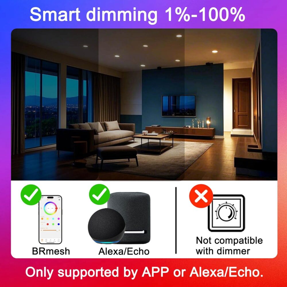 ILC BR30 Led Bulb, Flood Light Bulbs, Work with Alexa, Echo Hub Required, Equivalent to 70W Color Changing, Turnable 2700K-6000K Indoor(6 Packs) - Image 7