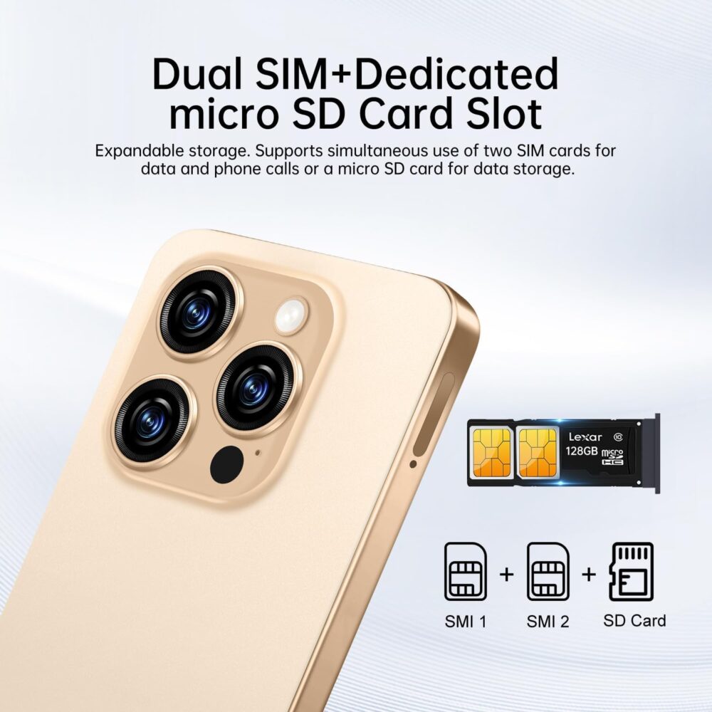 I16 PROMAX Unlocked Phone,6.99" HD Screen The Phone,8+256GB with 128GB Memory Card Cell Phone, Android 13.0,108MP & 68 Camera,Photo Shortcut button/5G/Face ID/Fingerprint Lock (Gold) - Image 8