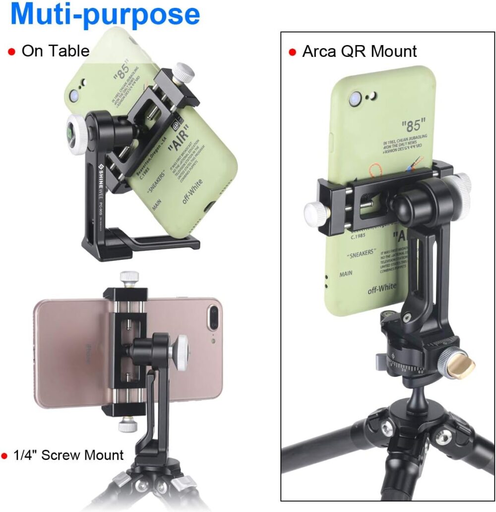 Metal Phone Tripod Mount Adapter, Arca Dovetail and 1/4" Screw Mount,Adjustable Vertical and Horizontal Dock for Samsung Galaxy, iPhone, and Other Smartphones Holder - Image 5