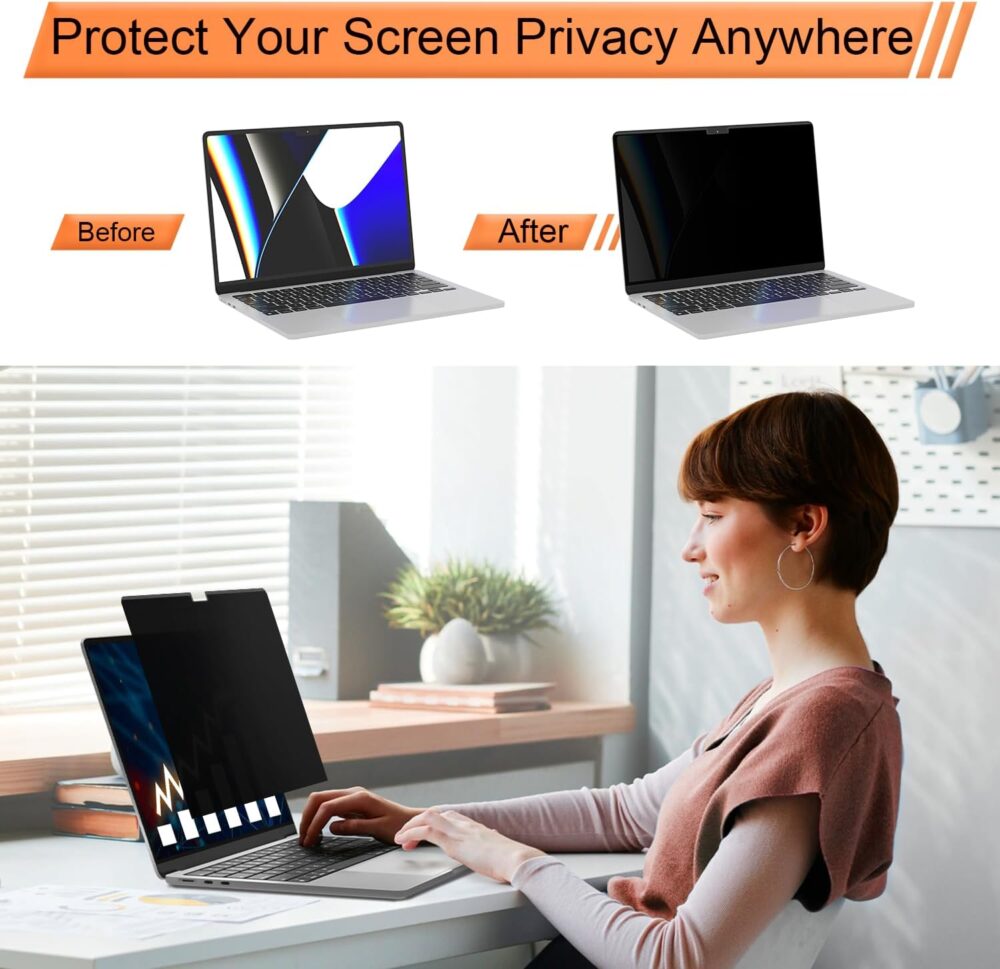 360° Magnetic Privacy Screen for MacBook Air 13.6 & 13 Inch 2022-2025 (M2, M3, M4), Removable Anti Glare Blue Light Filter, 4 Way Anti Spy Black Protector for Mac Air 13In Laptop Computer - Image 4