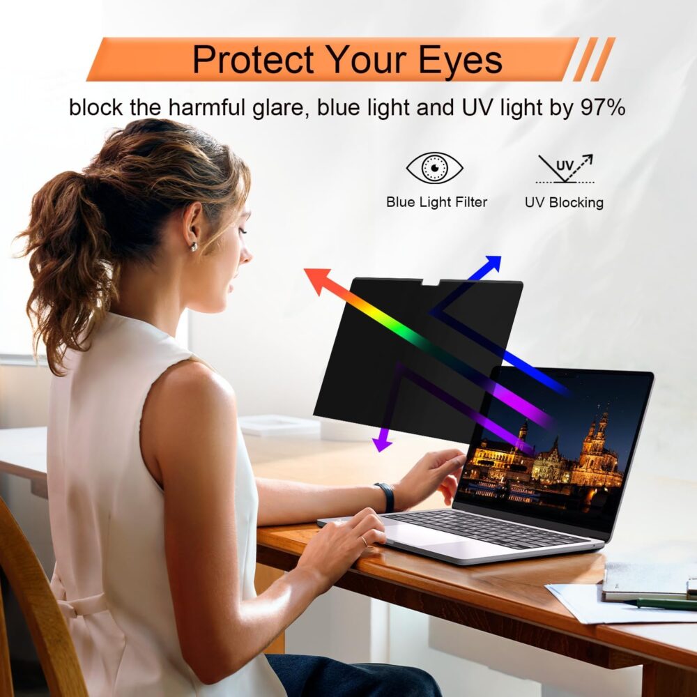 360° Magnetic Privacy Screen for MacBook Air 13.6 & 13 Inch 2022-2025 (M2, M3, M4), Removable Anti Glare Blue Light Filter, 4 Way Anti Spy Black Protector for Mac Air 13In Laptop Computer - Image 5