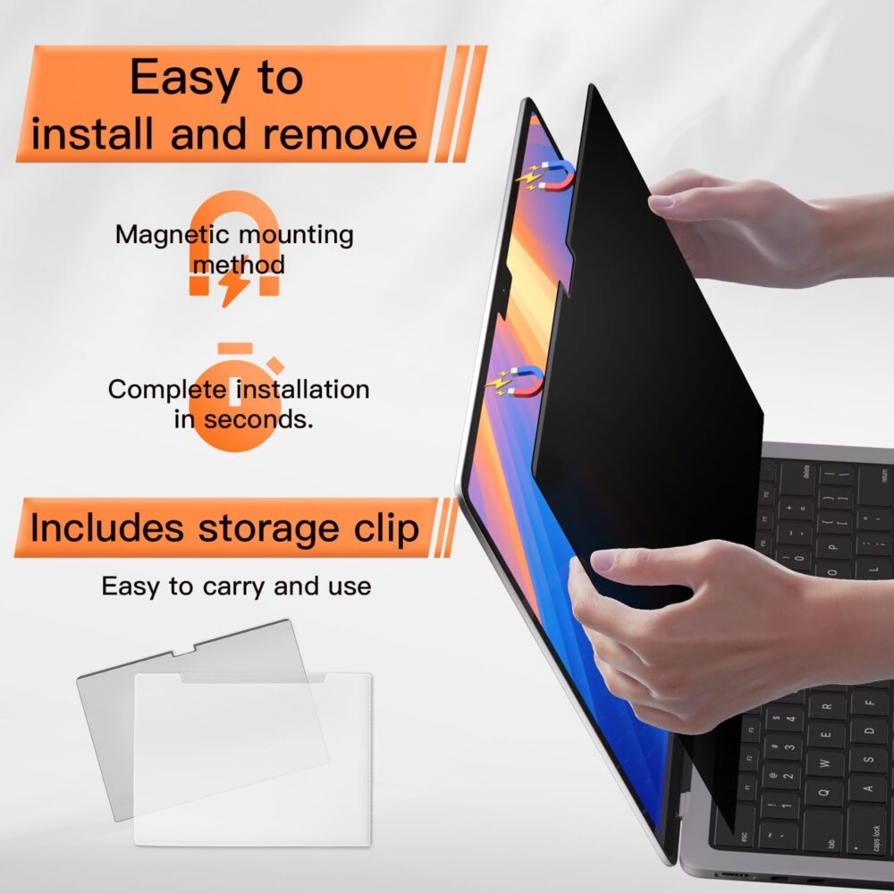 360° Magnetic Privacy Screen for MacBook Air 13.6 & 13 Inch 2022-2025 (M2, M3, M4), Removable Anti Glare Blue Light Filter, 4 Way Anti Spy Black Protector for Mac Air 13In Laptop Computer - Image 6