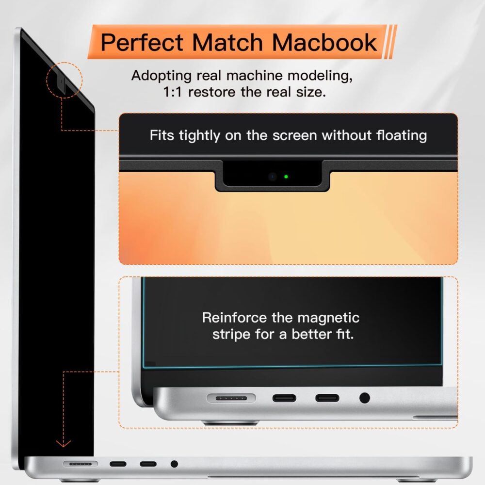 360° Magnetic Privacy Screen for MacBook Air 13.6 & 13 Inch 2022-2025 (M2, M3, M4), Removable Anti Glare Blue Light Filter, 4 Way Anti Spy Black Protector for Mac Air 13In Laptop Computer - Image 7