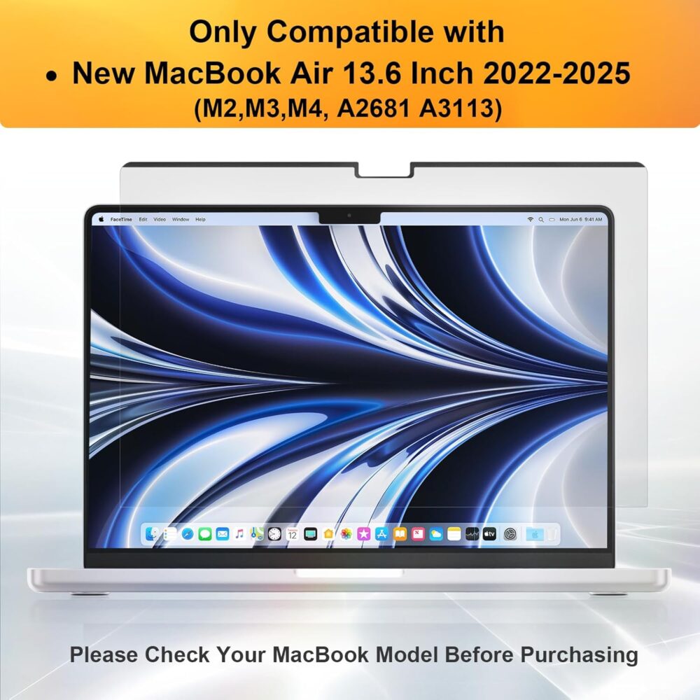 360° Magnetic Privacy Screen for MacBook Air 13.6 & 13 Inch 2022-2025 (M2, M3, M4), Removable Anti Glare Blue Light Filter, 4 Way Anti Spy Black Protector for Mac Air 13In Laptop Computer - Image 8