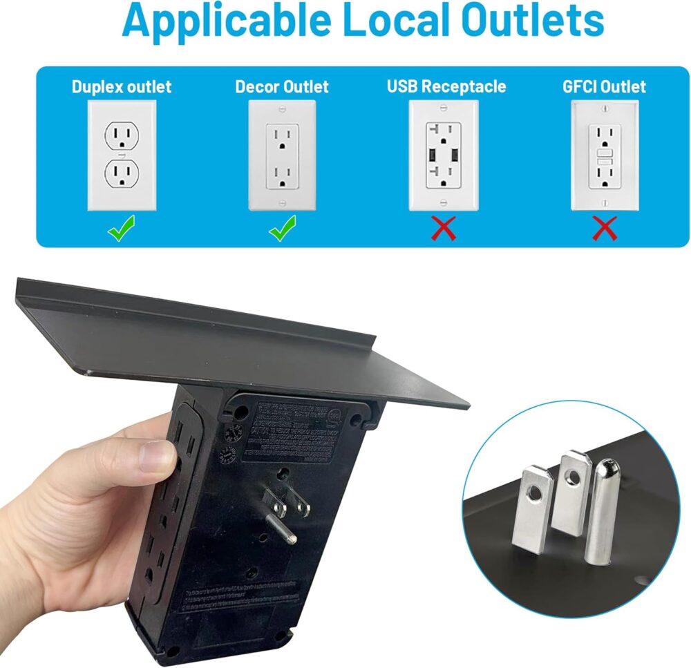 Socket Wall Shelf-CFMASTER 10 Port Surge Protector Wall Outlet, 8 Electrical Outlet Extenders and 2 USB Ports 2.4A, with Removable Built-In Shelf, FCC Listed (2, Black) - Image 4