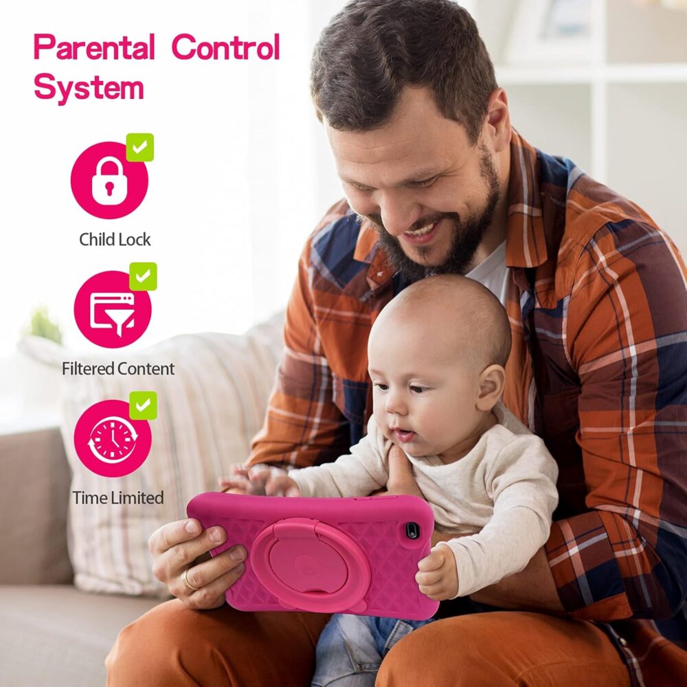 PRITOM 8 inch Kids Tablet, Quad Core Android Tablet, 64GB, WiFi, Bluetooth, Dual Camera, Educationl, Games,Parental Control, Kids Software with Kids-Tablet Case(Pink) - Image 4