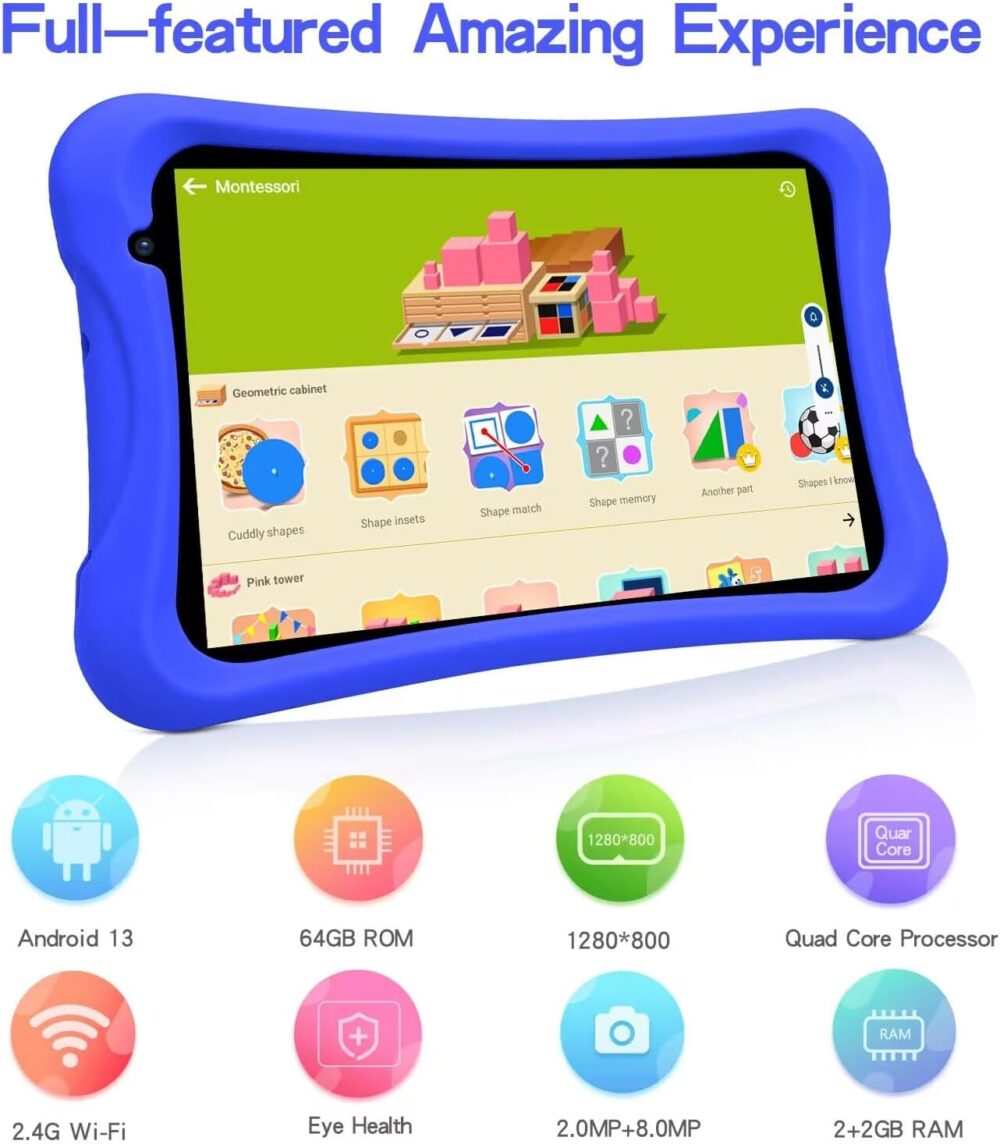 PRITOM 8 inch Kids Tablet, Quad Core Android Tablet, 64GB, WiFi, Bluetooth, Dual Camera, Educationl, Games,Parental Control, Kids Software with Kids-Tablet Case(Pink) - Image 5