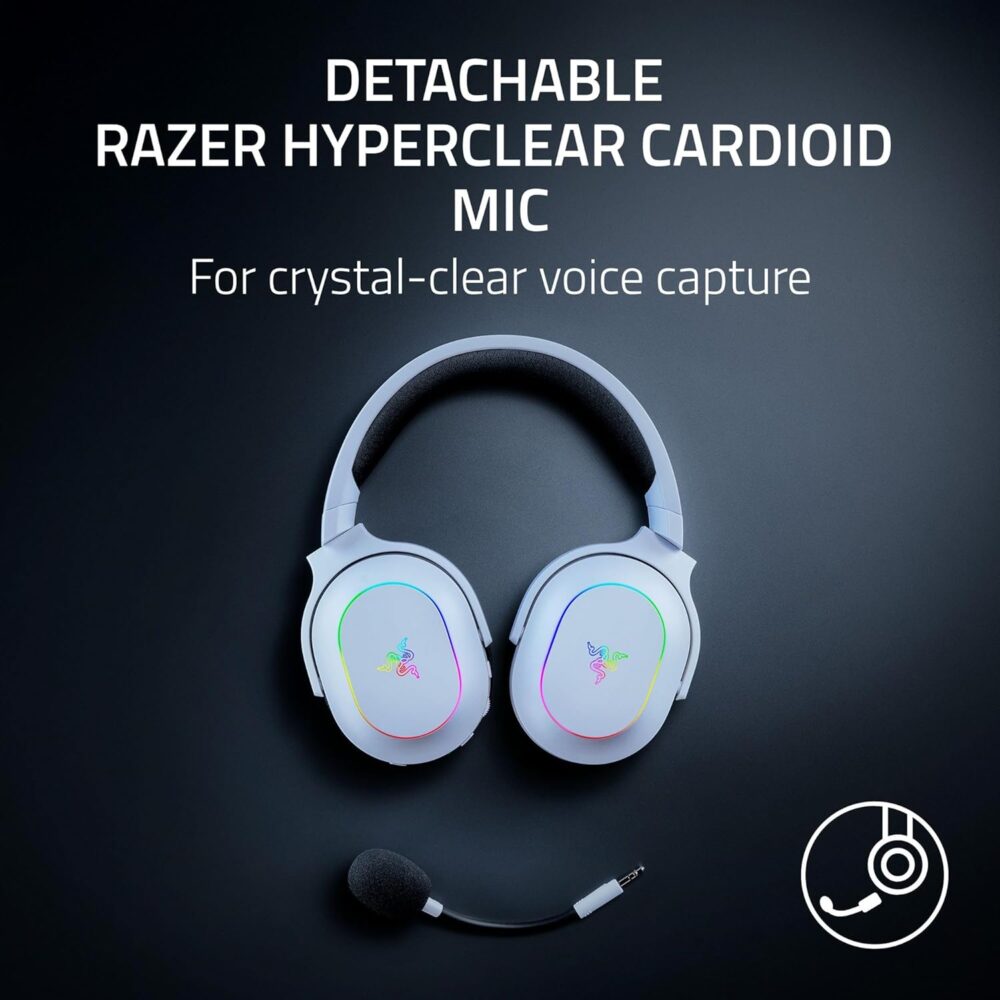 Razer Barracuda X Chroma Wireless Gaming Headset: 2.4GHz Wireless & Bluetooth - Lightweight - Chroma RGB - 40mm Drivers - Cardioid Mic - 70 Hr Battery - for PC, Mac, PS5, Switch, Smartphone - White - Image 7