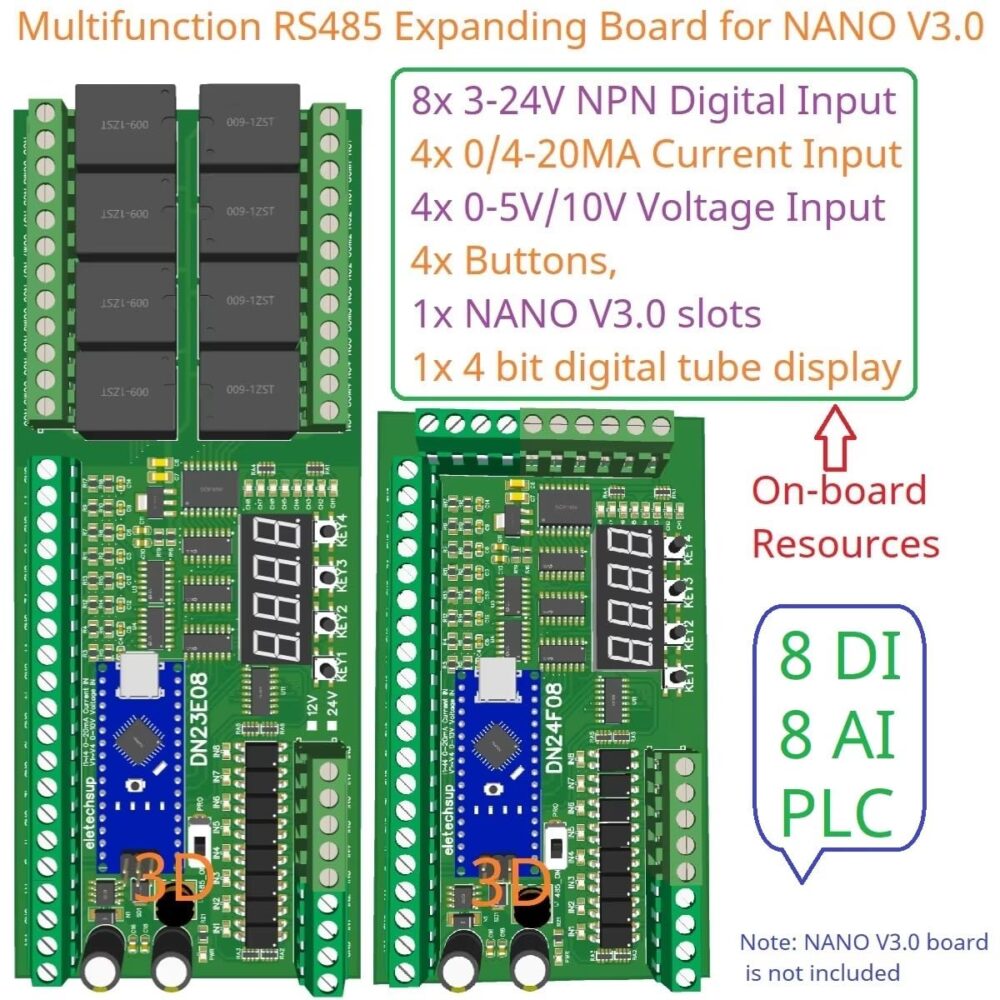 8AI 8DI 8DO Modbus RTU Arduino Nano V3 0 PLC Alternative 4 20mA Sensor Relay Darlington IoT Automation DIN Rail Industrial Smart Home Control Board (300MA Out with Shell) - Image 4